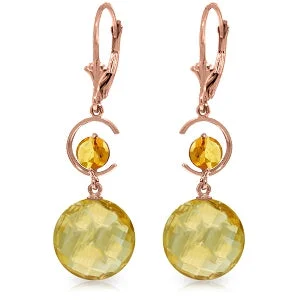 14K Solid Rose Gold Leverback Earrings Natural Citrine Class