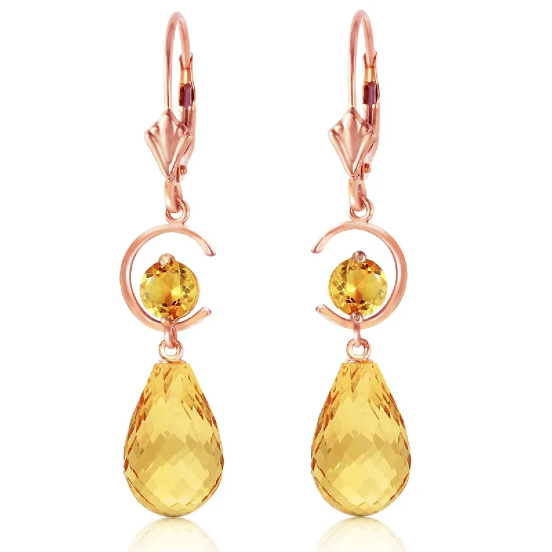 14K Solid Rose Gold Leverback Earrings Natural Citrine Genuine