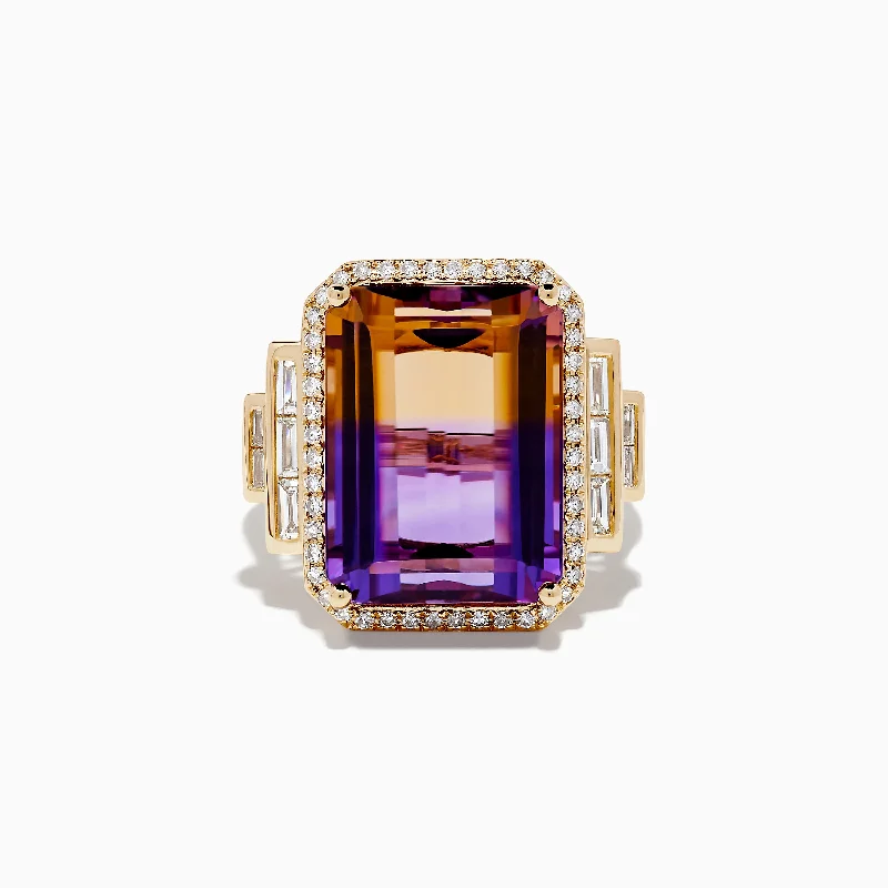 14K Yellow Gold Ametrine and Diamond Ring