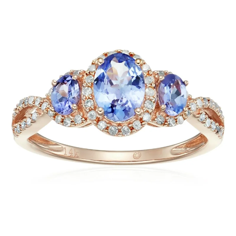 14KT Rose Gold Tanzanite and White Diamond Ring