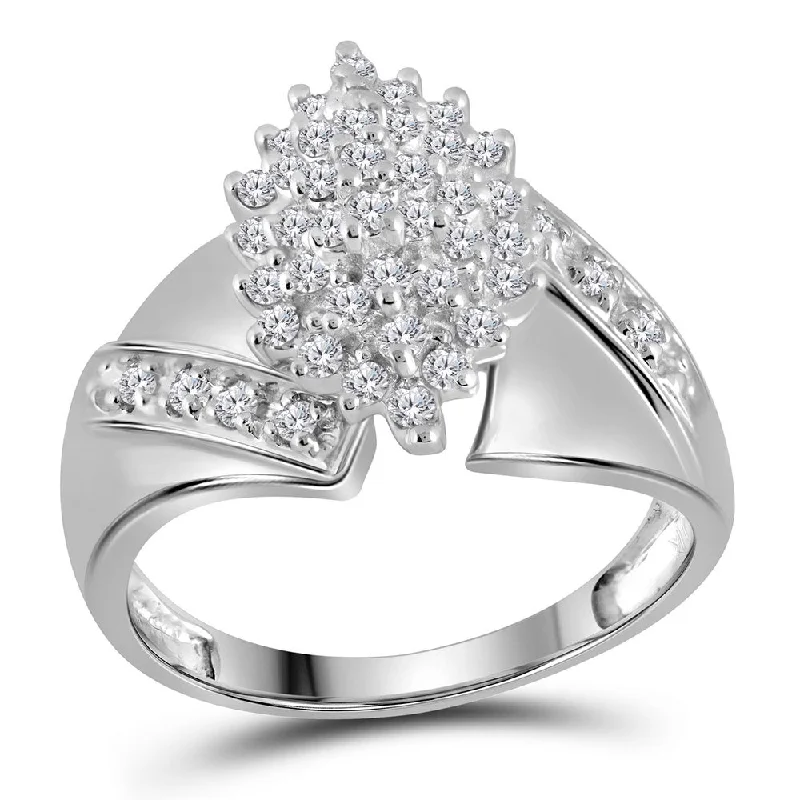 14kt White Gold Womens Round Diamond Cluster Ring 1/2 Cttw