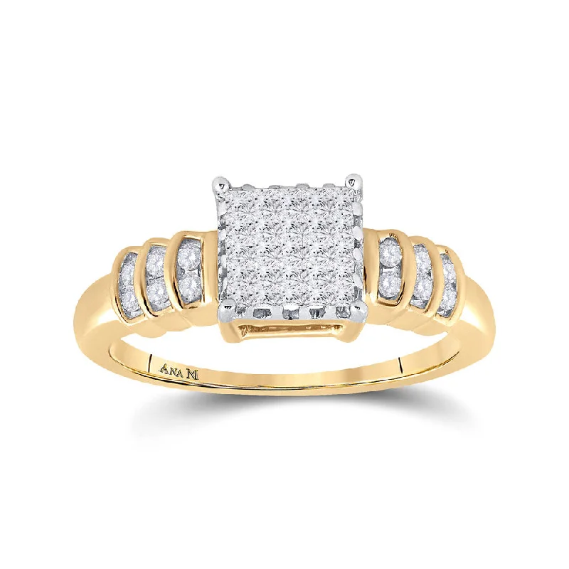 14kt Yellow Gold Womens Princess Diamond Square Cluster Ring 1/3 Cttw