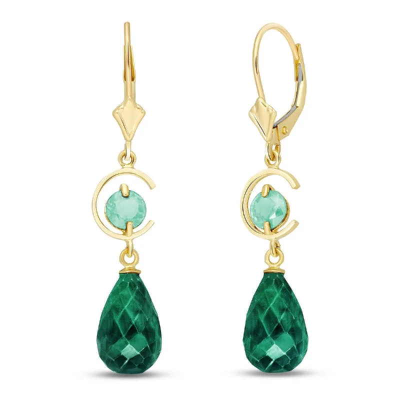 18.6 Carat 14K Solid Yellow Gold Moonlight Emerald Earrings