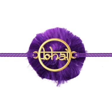 18k Bhai Gold Rakhi With Violet Ribbon