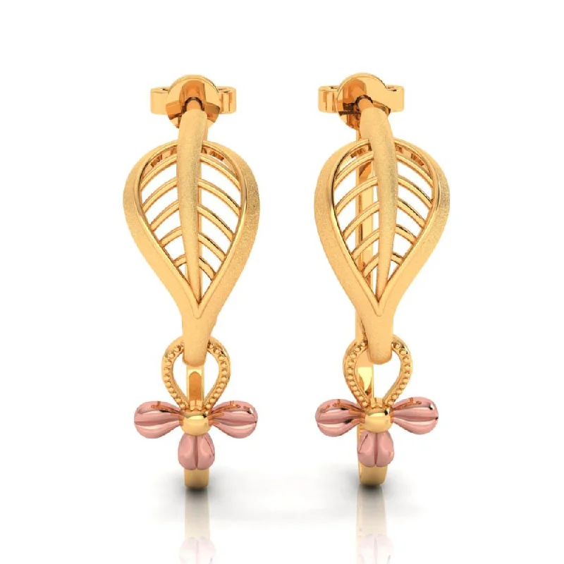 18k Delicate Earrings With Leafy Motif And A Yellow Gold Floral Pattern