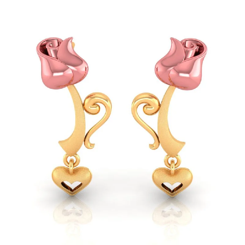 18k Yellow With Heart And Kalka Style Gold Earrings