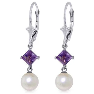 5 Carat 14K Solid White Gold Agree To Disagree Amethyst Pearl Earrings