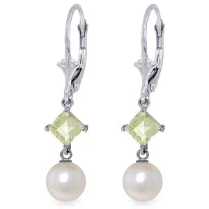 5 Carat 14K Solid White Gold Ayia Natural Waters Aquamarine Pearl Earrings