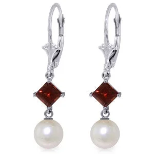 5 Carat 14K Solid White Gold You Are Able Garnet Pearl Earrings