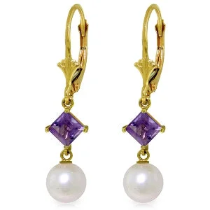 5 Carat 14K Solid Yellow Gold Resolution Amethyst Pearl Earrings