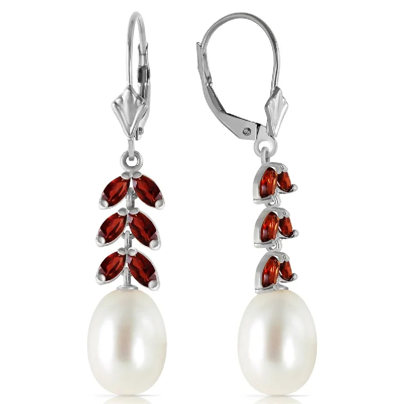 9.2 Carat 14K Solid White Gold Renewed Soul Garnet Pearl Earrings