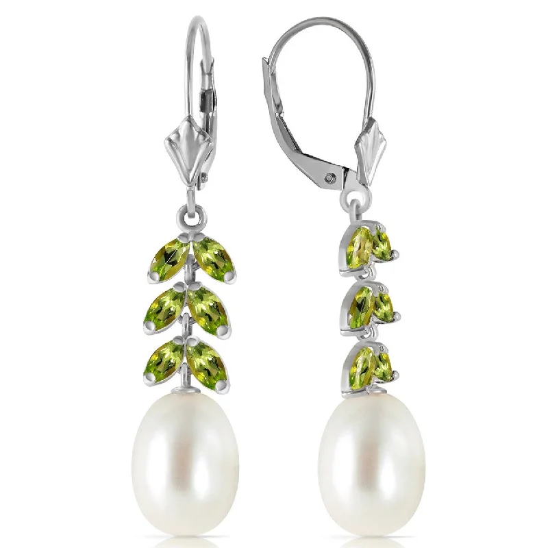 9.2 Carat 14K Solid White Gold Time Together Peridot Pearl Earrings