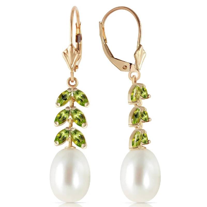 9.2 Carat 14K Solid Yellow Gold Momentum Pearl Peridot Earrings