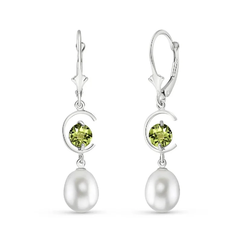 9 Carat 14K Solid White Gold Leave A Legacy Peridot Pearl Earrings