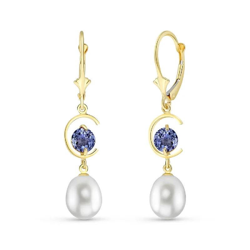 9 Carat 14K Solid Yellow Gold Moonstruck Tanzanite Pearl Earrings