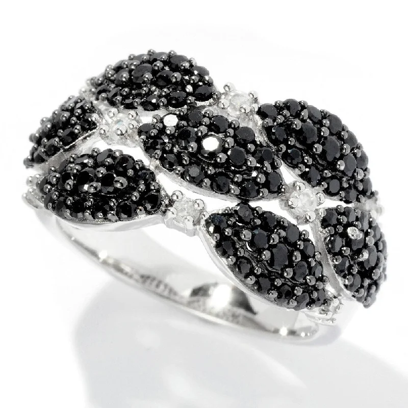 925 Sterling Silver Black Spinel and White Topaz Ring