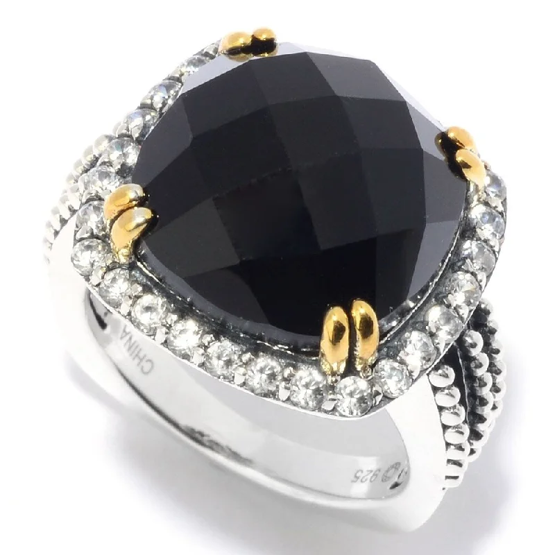 925 Sterling Silver White Natural Zircon and Black Agate Ring