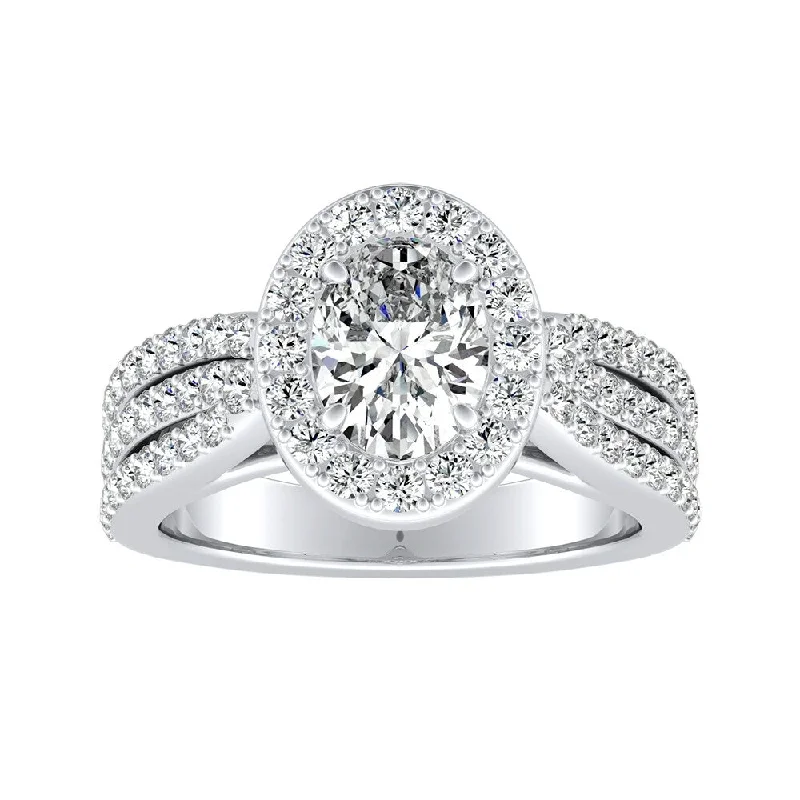 Auriya Platinum Triple Band Oval-cut Halo Diamond Engagement Ring 1 carat TW (I-J, I1-I2)