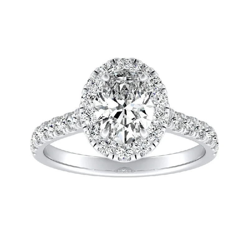 Classic Oval-cut 1 5/8cttw Halo Diamond Engagement Ring 18k Gold by Auriya (I-J, I1-I2)