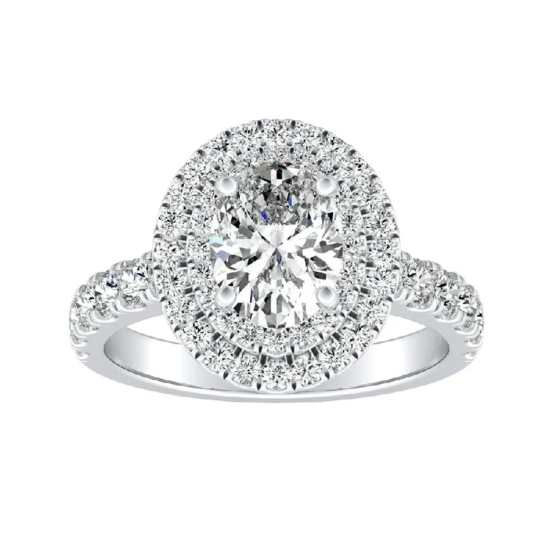 Classic Oval Shape 1ctw Double Halo Diamond Engagement Ring 18k Gold by Auriya