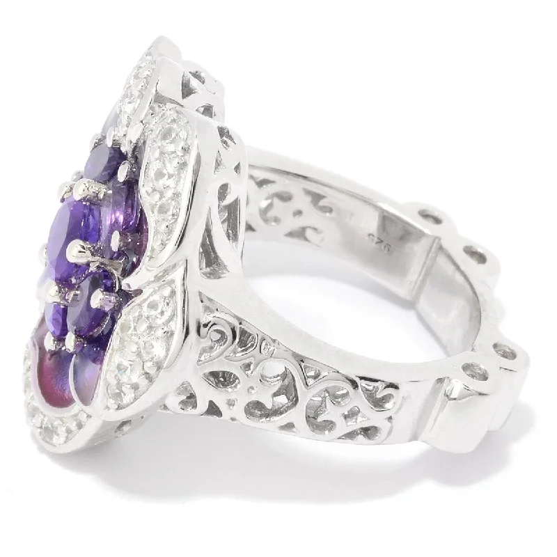 Dallas Prince Designs Sterling Silver Gemstone & White Zircon Enamel Flower Ring.