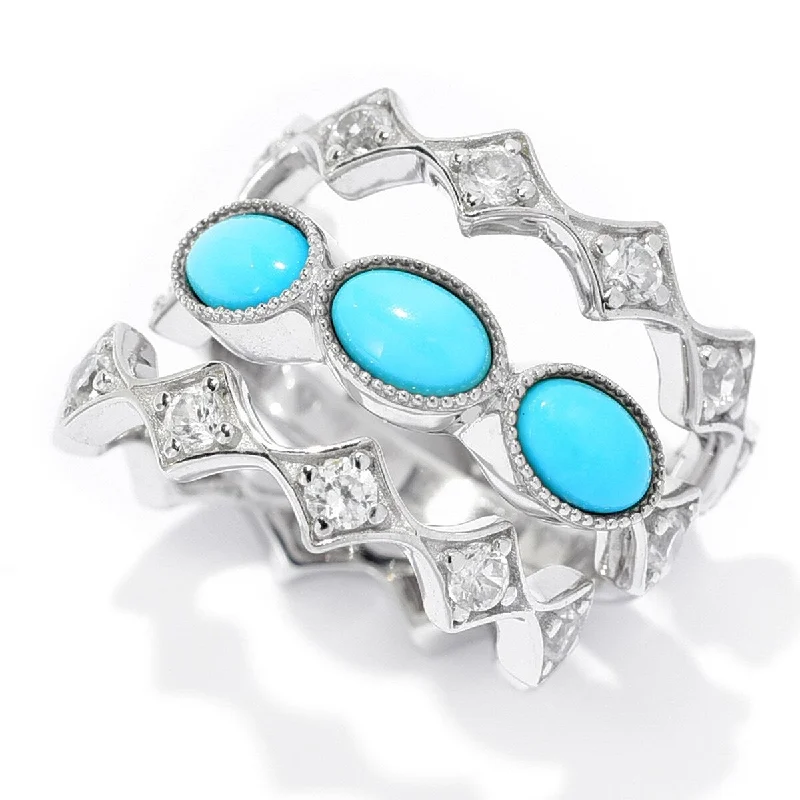 Dallas Prince Designs Sterling Silver Set of 3 Zircon & Sleeping Beauty Turquoise Rings