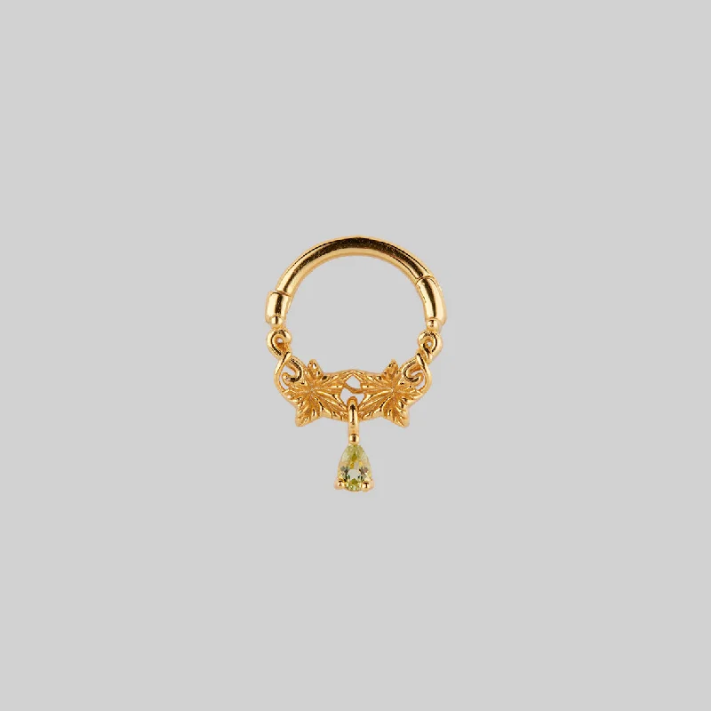 FERONIA. Peridot Droplet Septum - Gold