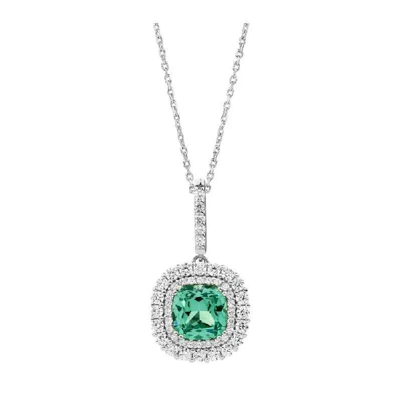 Halo necklace with ocean green simulant and 0.67 carats* of diamond simulants in sterling silver