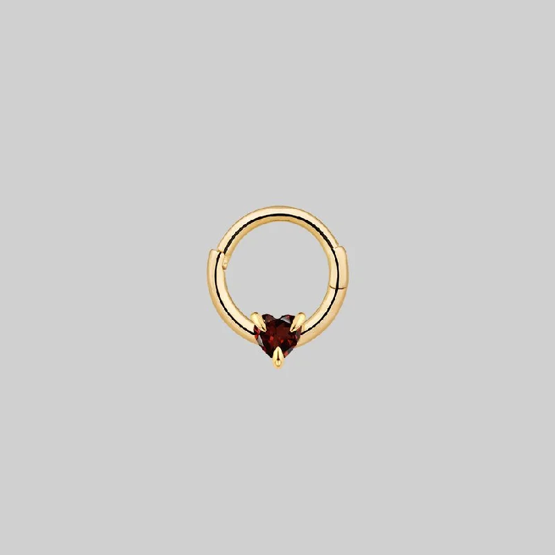 HEART & SOUL. Garnet Heart Septum Clicker Ring - Gold