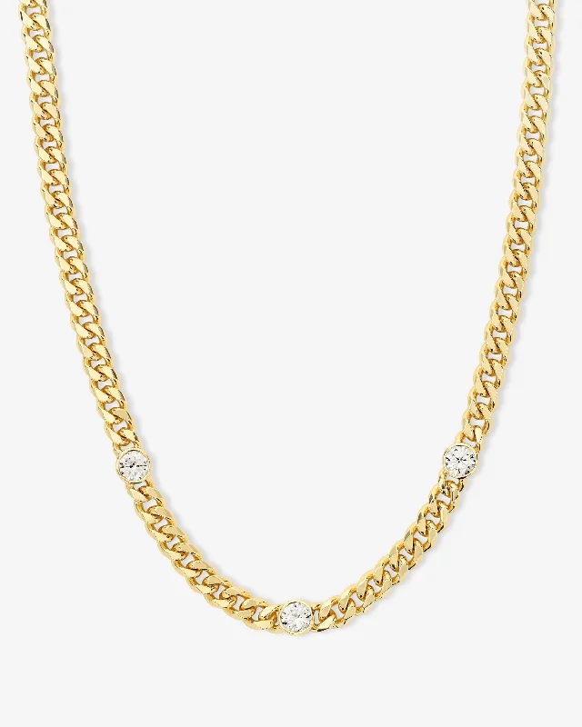 Julian Triple Diamond Necklace 16" - Gold|White Diamondettes