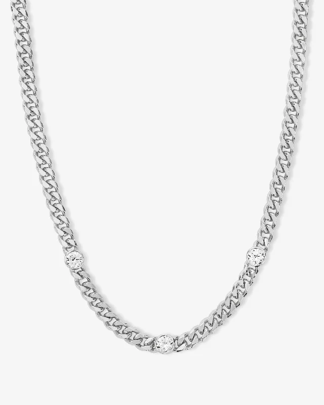 Julian Triple Diamond Necklace 16" - Silver|White Diamondettes