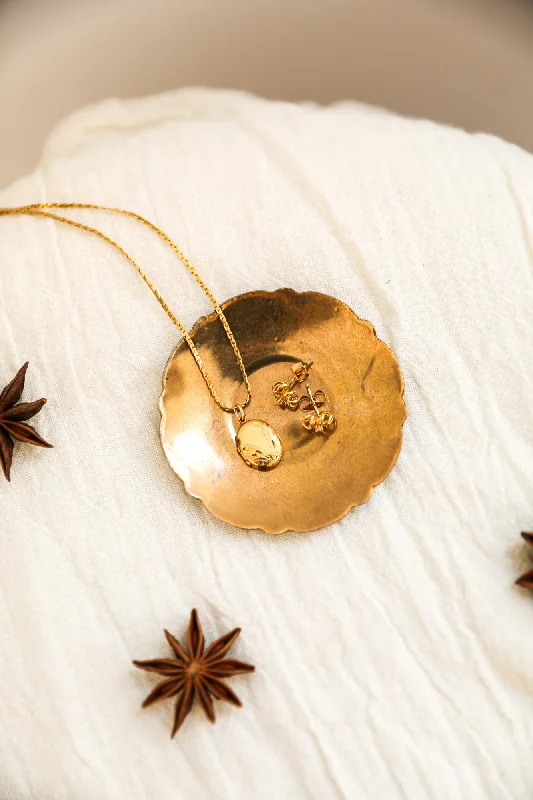 Gold Filled Locket + Diamond Stud Set