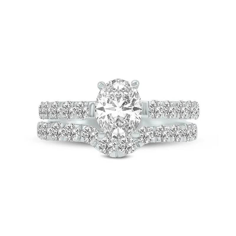 Marquee 2 5/8 Carat TW Oval Lab Grown Diamond Bridal Set in 14K White Gold