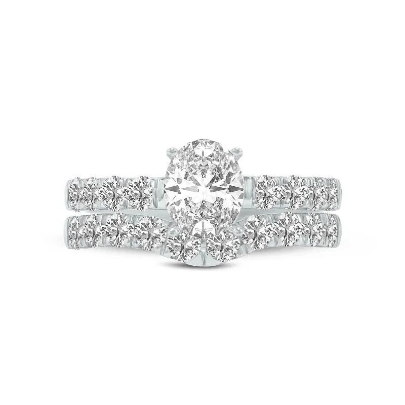 Marquee 3 1/4 Carat TW Oval Shape Lab Grown Diamond Bridal Set in 14K White Gold