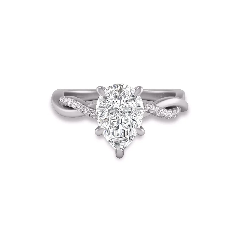 Marquee Agatha Twisted Pave Ring with IGI Certified 3 Carat Lab-Grown Pear Shape Diamond in 14K White Gold