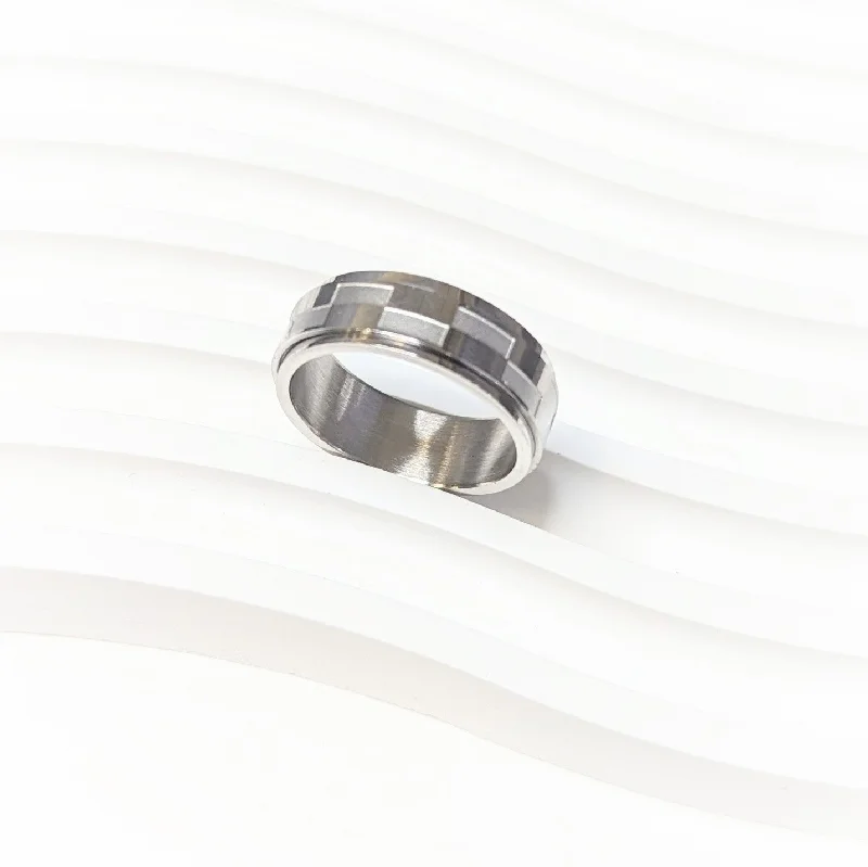 Men's Steel Checkered Spinner Ring