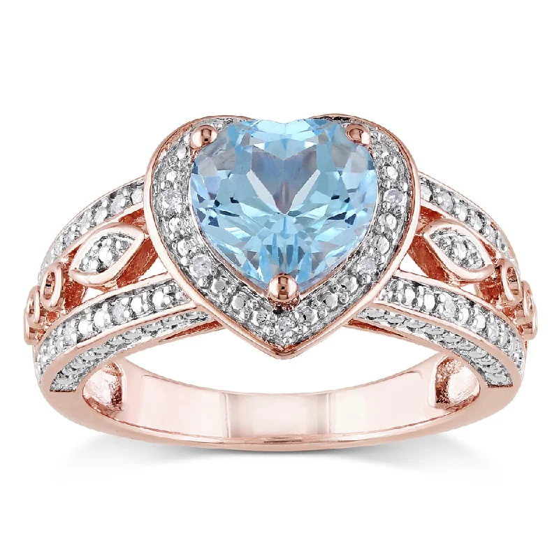 Miadora Rose Goldplated Silver Blue Topaz and 1/10ct TDW Diamond Ring (H-I, I2-I3)