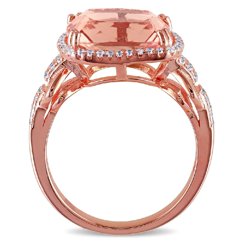 Miadora Rose Plated Silver Imitation Morganite and Cubic Zirconia Cocktail Ring - Pink