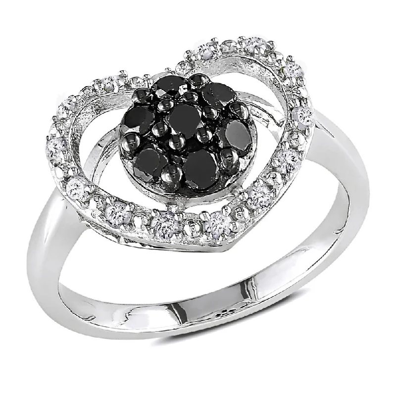 Miadora Sterling Silver 1/2ct TDW Black and White Diamond Heart Ring