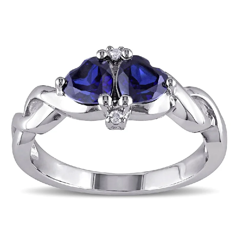 Miadora Sterling Silver Created Blue Sapphire and Diamond Accent Heart Ring