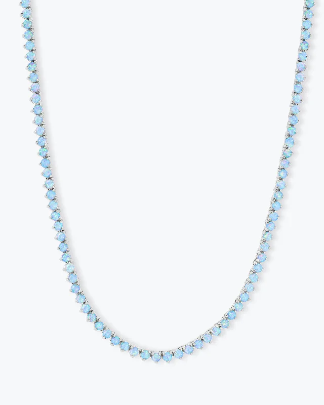 Not Your Basic Tennis Necklace 18" - Silver|Blue Opal