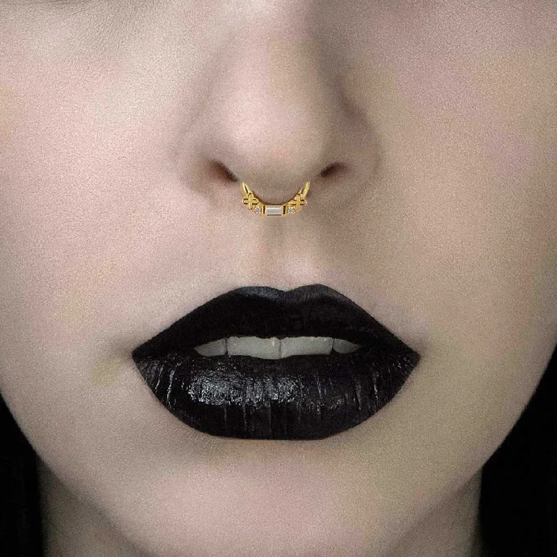 RENE. Gothic Cubic Zirconia Septum Clicker Ring - Gold