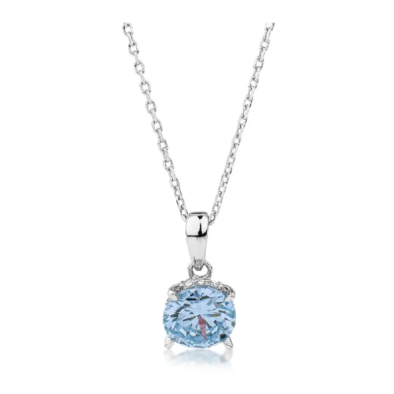 Round Brilliant solitaire necklace with blue topaz simulant in sterling silver