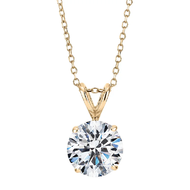 Round Brilliant solitaire pendant with 2 carat* diamond simulant in 10 carat yellow gold