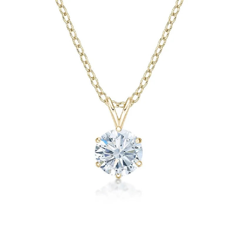 Round Brilliant solitaire pendant with 2 carat* diamond simulant in 10 carat yellow gold