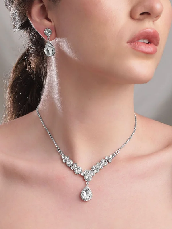 Rubans Rhodium-plated Crystal-studded Jewellery Set