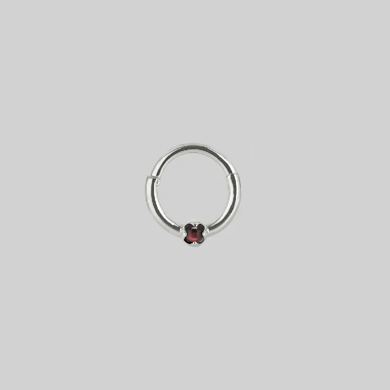 SERAPHINA. Garnet Septum Clicker Ring - Silver