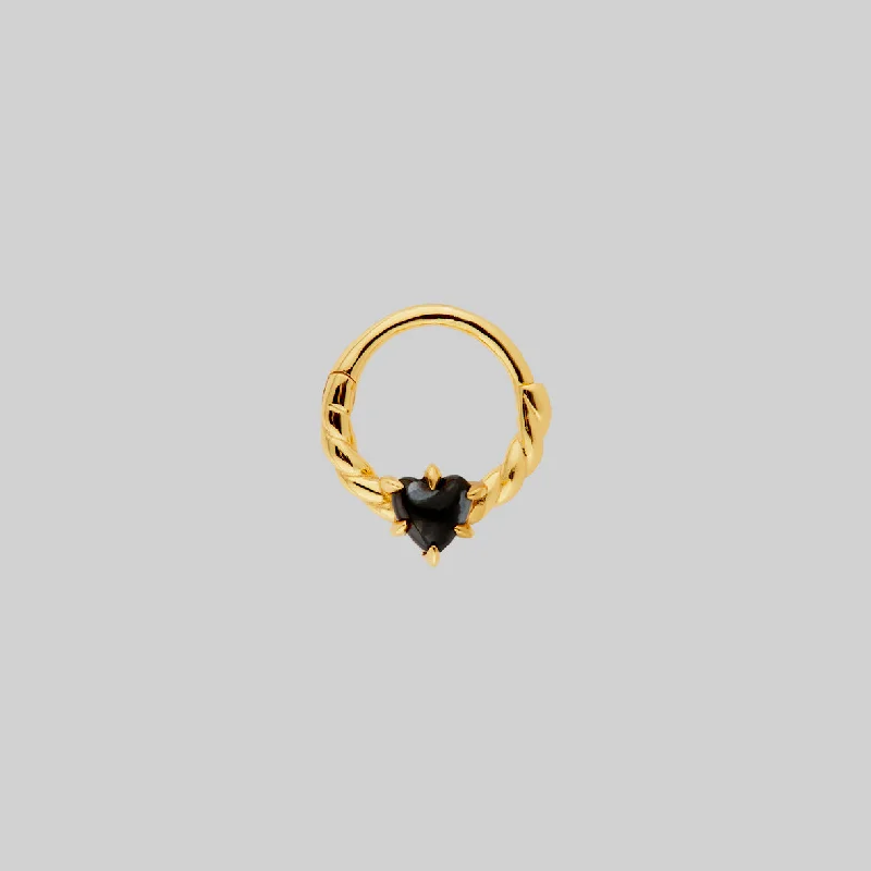 SPRITE. Clawed Heart Gemstone Septum Clicker Ring - Gold