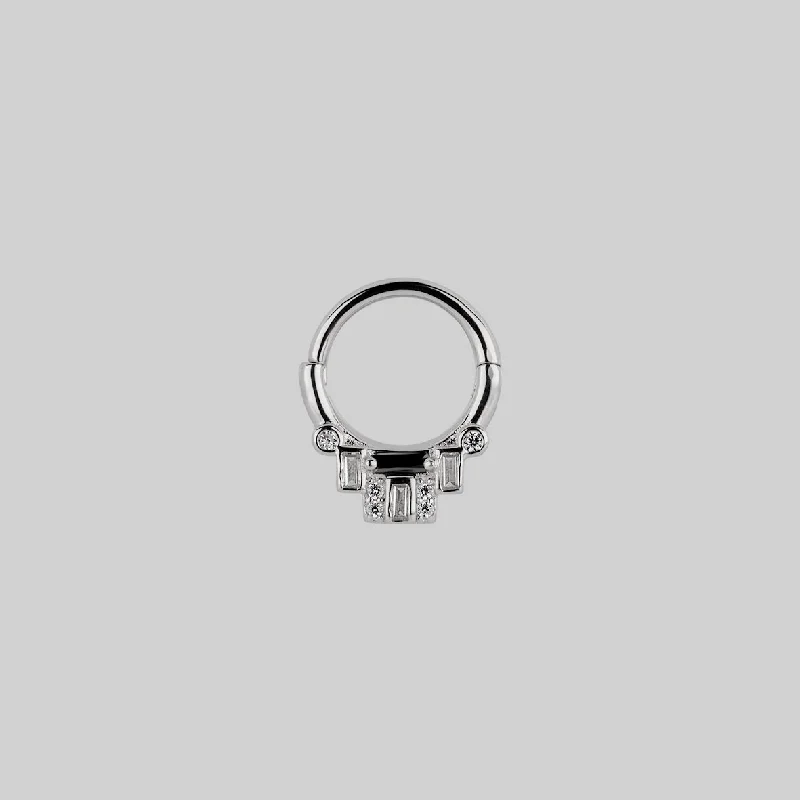 STATELY. Deco Black Spinel Septum Clicker Ring - Silver