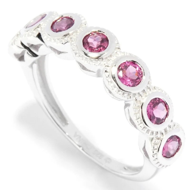 Sterling Silver 0.87ctw Seven Stone Rhodolite Garnet Band Ring